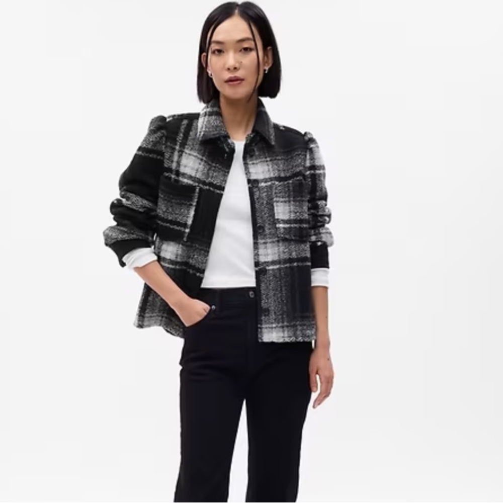 NWOT GAP Puff Sleeve Cropped Wool Shirt Jacket